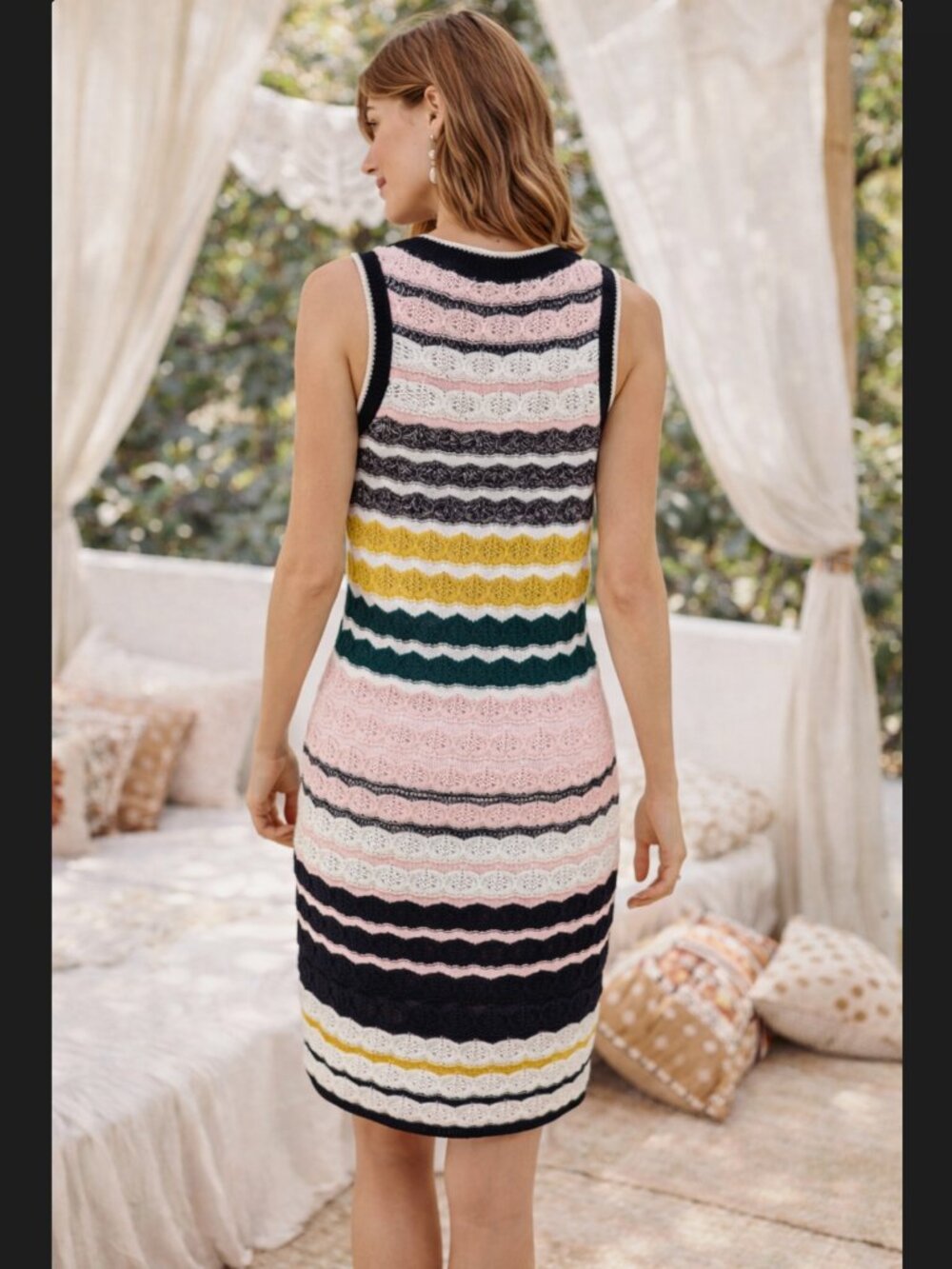 Anthro Akemi Kin Crochet Knit Dress XL April Sleeveless Striped Retro Fitted NWT - Picture 9 of 11